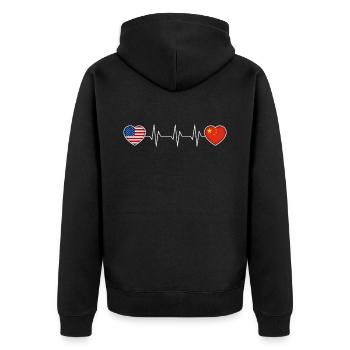 China - Unisex Premium Bio Zip Hoodie - Schwarz - Hinten - Nico (187cm)