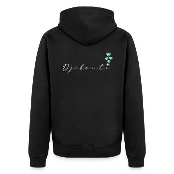 Dschibuti - Unisex Premium Bio Zip Hoodie - Schwarz - Hinten - Nico (187cm)