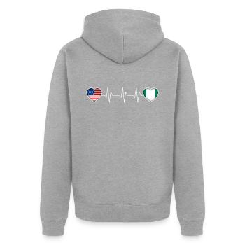 Nigéria - Veste à capuche bio Premium Unisexe - gris chiné - Dos - Nico (187cm)