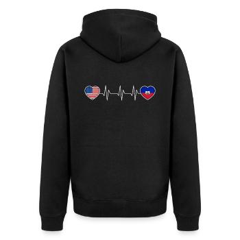 Haiti - Unisex Premium Bio Zip Hoodie - Schwarz - Hinten - Nico (187cm)