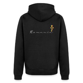 Romania - Unisex Premium Organic Zip Hoodie - black - Back - Nico (187cm)