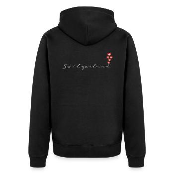 Switzerland - Unisex Premium Organic Zip Hoodie - black - Back - Nico (187cm)
