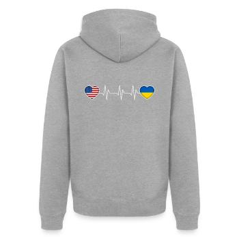 Ukraine - Unisex Premium Bio Zip Hoodie - Grau meliert - Hinten - Nico (187cm)