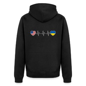 Ukraine - Unisex Premium Bio Zip Hoodie - Schwarz - Hinten - Nico (187cm)
