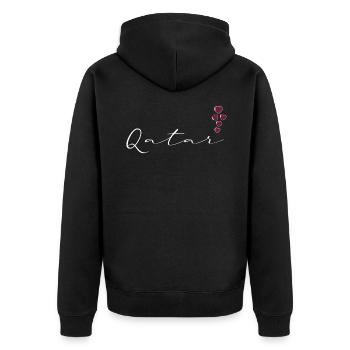 Katar - Unisex Premium Bio Zip Hoodie - Schwarz - Hinten - Nico (187cm)