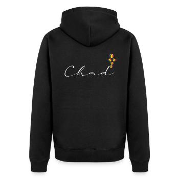 Chad - Unisex Premium Organic Zip Hoodie - black - Back - Nico (187cm)