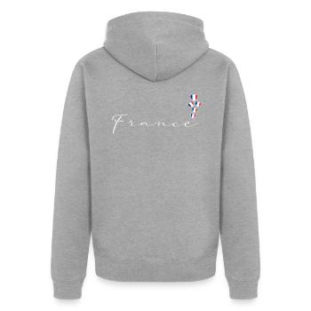 France - Unisex Premium Organic Zip Hoodie - heather grey - Back - Nico (187cm)