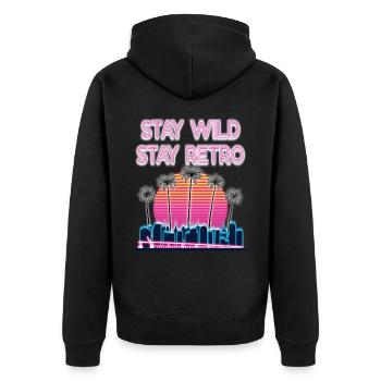 Retro 80s Vintage Vaporwave Streetwear - Unisex Premium Organic Zip Hoodie - black - Back - Nico (187cm)
