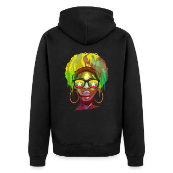 Myanmar - Unisex Premium Organic Zip Hoodie - black - Back - Nico (187cm)