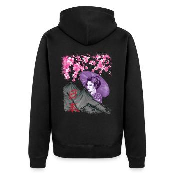Retro Japan Geisha Ästhetik Vintage - Unisex Premium Bio Zip Hoodie - Schwarz - Hinten - Nico (187cm)