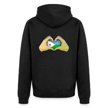 Dschibuti - Unisex Premium Bio Zip Hoodie - Schwarz - Hinten - Nico (187cm)