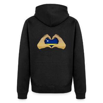 Curaçao - Unisex Premium Bio Zip Hoodie - Schwarz - Hinten - Nico (187cm)