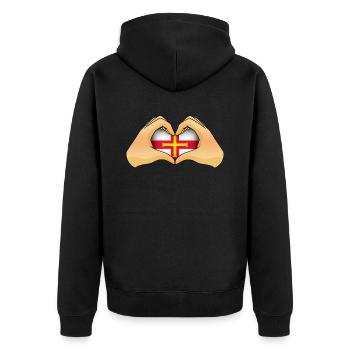 Guernsey - Unisex Premium Organic Zip Hoodie - black - Back - Nico (187cm)