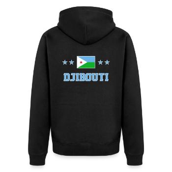 Dschibuti - Unisex Premium Bio Zip Hoodie - Schwarz - Hinten - Nico (187cm)