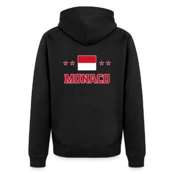 Monaco - Unisex Premium Bio Zip Hoodie - Schwarz - Hinten - Nico (187cm)