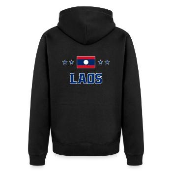Laos - Unisex Premium Bio Zip Hoodie - Schwarz - Hinten - Nico (187cm)