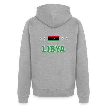 Libyen - Unisex Premium Bio Zip Hoodie - Grau meliert - Hinten - Nico (187cm)