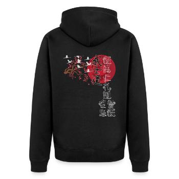 Japan Vintage japanisch Ästhetik Streetwear - Unisex Premium Bio Zip Hoodie - Schwarz - Hinten - Nico (187cm)