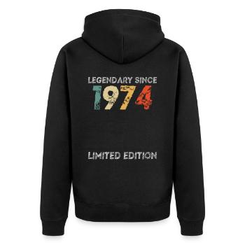 50th Birthday Legendary Since 1974 vintage - Unisex Premium Organic Zip Hoodie - black - Back - Nico (187cm)