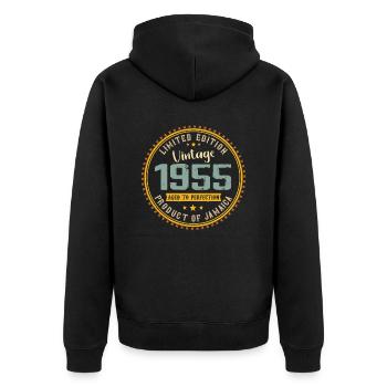 Jahrgang 1955 1955 Geburtstagsgeschenk - Unisex Premium Bio Zip Hoodie - Schwarz - Hinten - Nico (187cm)