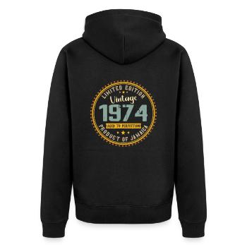 Jahrgang 1974 Geburtstagsgeschenk 1974 - Unisex Premium Bio Zip Hoodie - Schwarz - Hinten - Nico (187cm)