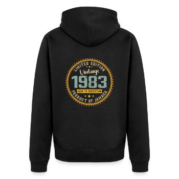 Jahrgang 1983 Geburtstagsgeschenk 1983 - Unisex Premium Bio Zip Hoodie - Schwarz - Hinten - Nico (187cm)