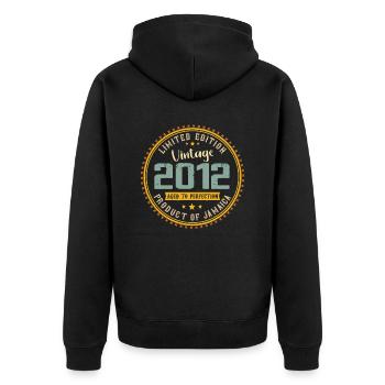 Jahrgang 2012 Geburtstagsgeschenk 2012 - Unisex Premium Bio Zip Hoodie - Schwarz - Hinten - Nico (187cm)