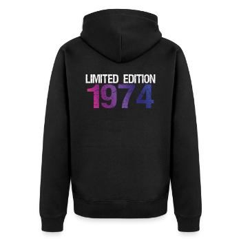 50e anniversaire édition limitée 1974 vintage - Veste à capuche bio Premium Unisexe - noir - Dos - Nico (187cm)