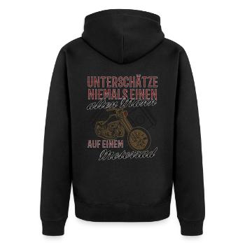 Lustiger Motorrad Spruch alter Mann Vintage - Unisex Premium Bio Zip Hoodie - Schwarz - Hinten - Nico (187cm)