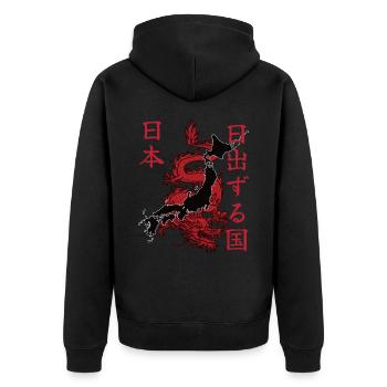 Japan Drache japanisch Streetwear - Unisex Premium Bio Zip Hoodie - Schwarz - Hinten - Nico (187cm)