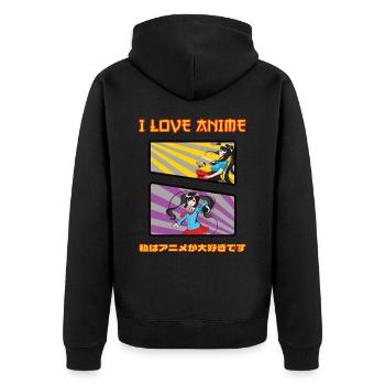 Anime I love lustiger Spruch - Unisex Premium Bio Zip Hoodie - Schwarz - Hinten - Nico (187cm)