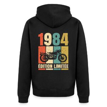 1984 Anniversaire Motard Vintage Cadeau Moto - Veste à capuche bio Premium Unisexe - noir - Dos - Nico (187cm)