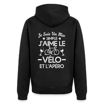 Je suis un mec simple j'aime le vélo et l'apéro - Veste à capuche bio Premium Unisexe - noir - Dos - Nico (187cm)