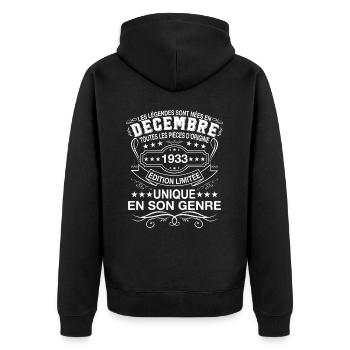 Les Légendes Sont Nées En Décembre 1933 Cadeau - Veste à capuche bio Premium Unisexe - noir - Dos - Nico (187cm)