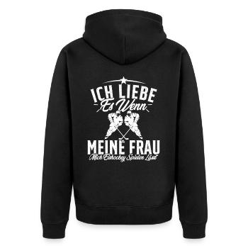 Ich Liebe Meine Frau Eishockey Eishockeyspieler - Unisex Premium Bio Zip Hoodie - Schwarz - Hinten - Nico (187cm)