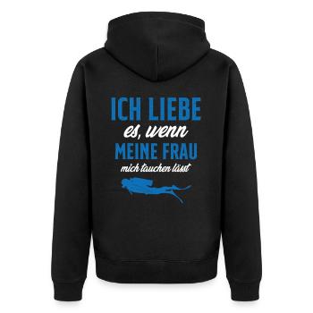 tauchen gehen lässt - Unisex Premium Bio Zip Hoodie - Schwarz - Hinten - Nico (187cm)