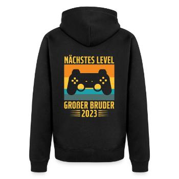 Ich Werde Großer Bruder 2023 - Unisex Premium Bio Zip Hoodie - Schwarz - Hinten - Nico (187cm)
