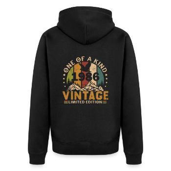 Jahrgang Geboren 1986 Geburtstagsgeschenk - Unisex Premium Bio Zip Hoodie - Schwarz - Hinten - Nico (187cm)