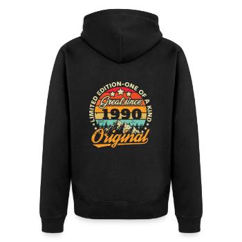1990 Vintage Original 1990 Geburtstagsgeschenk - Unisex Premium Bio Zip Hoodie - Schwarz - Hinten - Nico (187cm)
