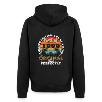 1990 Vintage Original 1990 Geburtstagsgeschenk - Unisex Premium Bio Zip Hoodie - Schwarz - Hinten - Nico (187cm)