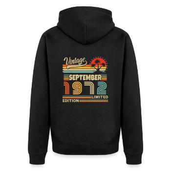 September 1972 Retro Vintage Geburtstagsgeschenk - Unisex Premium Bio Zip Hoodie - Schwarz - Hinten - Nico (187cm)