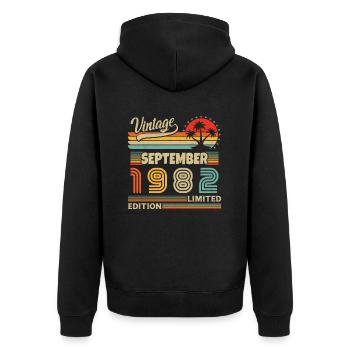 September 1982 Retro Vintage Geburtstagsgeschenk - Unisex Premium Bio Zip Hoodie - Schwarz - Hinten - Nico (187cm)