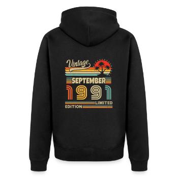 September 1991 Retro Vintage Geburtstagsgeschenk - Unisex Premium Bio Zip Hoodie - Schwarz - Hinten - Nico (187cm)
