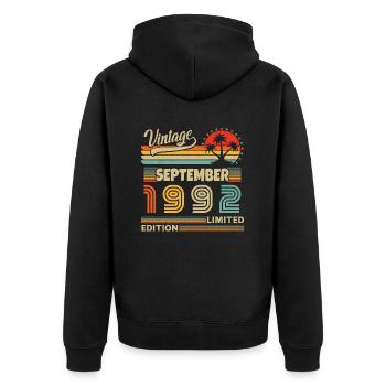 September 1992 Retro Vintage Geburtstagsgeschenk - Unisex Premium Bio Zip Hoodie - Schwarz - Hinten - Nico (187cm)