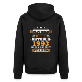 Oldtimer Oktober 1993 Geburtstag Geschenk - Unisex Premium Bio Zip Hoodie - Schwarz - Hinten - Nico (187cm)