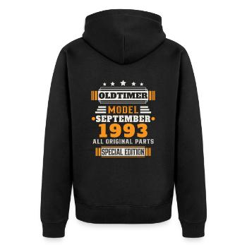 Oldtimer September 1993 Geburtstag Geschenk - Unisex Premium Bio Zip Hoodie - Schwarz - Hinten - Nico (187cm)