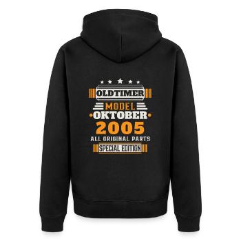 Oldtimer Oktober 2005 Geburtstag Geschenk - Unisex Premium Bio Zip Hoodie - Schwarz - Hinten - Nico (187cm)