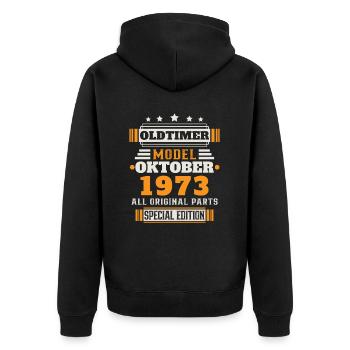 Oldtimer Oktober 1973 Geburtstag Geschenk - Unisex Premium Bio Zip Hoodie - Schwarz - Hinten - Nico (187cm)
