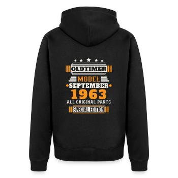 Oldtimer September 1963 Geburtstag Geschenk - Unisex Premium Bio Zip Hoodie - Schwarz - Hinten - Nico (187cm)