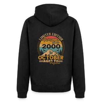 Original Oktober 2000 Jahrgang Jubiläum 2000 - Unisex Premium Bio Zip Hoodie - Schwarz - Hinten - Nico (187cm)